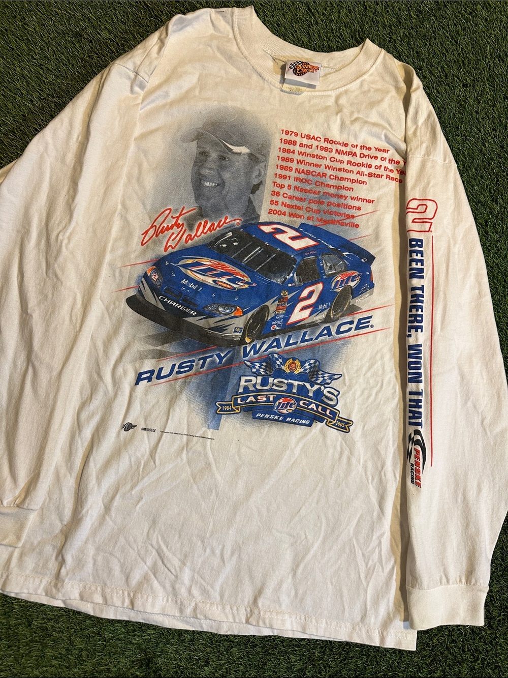 VTG Rusty Wallace Y2K Winners Circle Racing Long Sleeve Tee - White / Blue / Red